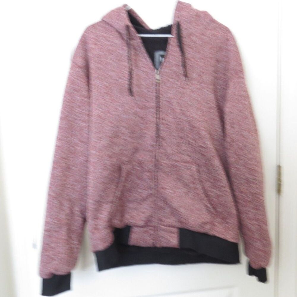 LeeHanton Mens Heavyweight Sherpa Lined Zip Up Hoodie Jacket Red Melange Size L - Picture 6 of 9